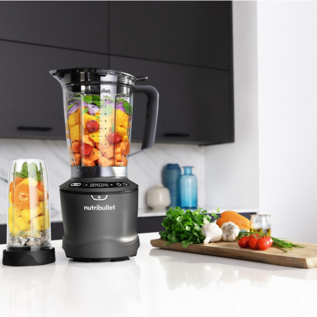 Μπλέντερ Nutribullet Smart Sense 1500 Combo NBF550DG, 1500 W, 1,8 λίτρα, 5 ταχύτητες, Έξυπνη προσαρμογή ταχύτητας, Χωρίς BPA, Μαύρο/γκρι