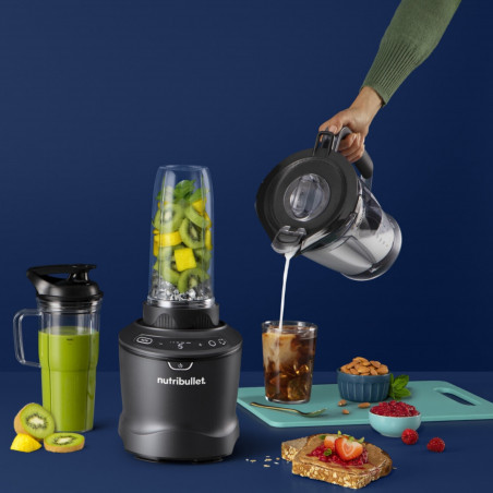 Μπλέντερ Nutribullet Smart Sense 1500 Combo NBF550DG, 1500 W, 1,8 λίτρα, 5 ταχύτητες, Έξυπνη προσαρμογή ταχύτητας, Χωρίς BPA, Μαύρο/γκρι
