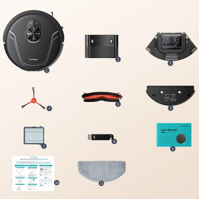 Ρομποτική σκούπα Honiture V8 Pro CRV549, 5000 Pa, 290 ml, 180 λεπτά, Στεγνό/υγρό, 3 ταχύτητες, Αυτόματες λειτουργίες, Ζώνες, Φωνητικός έλεγχος, Honysmart, Μαύρο