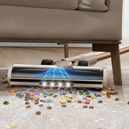 Κάθετη ηλεκτρική σκούπα Honiture X7 CJD239, 550 W, 45 kPa, 1,5 λίτρα, 60 λεπτά, 3 λειτουργίες, ρυθμιζόμενο ύψος, HEPA, οθόνη αφής, βούρτσα LED, νικέλιο/κίτρινο