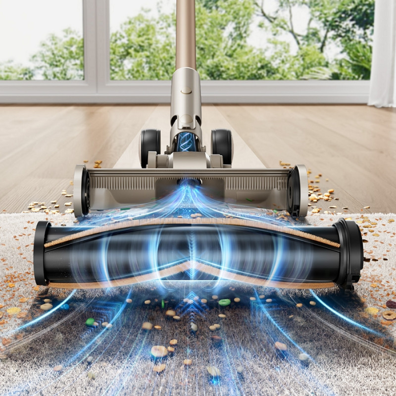 Κάθετη ηλεκτρική σκούπα Honiture X7 CJD239, 550 W, 45 kPa, 1,5 λίτρα, 60 λεπτά, 3 λειτουργίες, ρυθμιζόμενο ύψος, HEPA, οθόνη αφής, βούρτσα LED, νικέλιο/κίτρινο