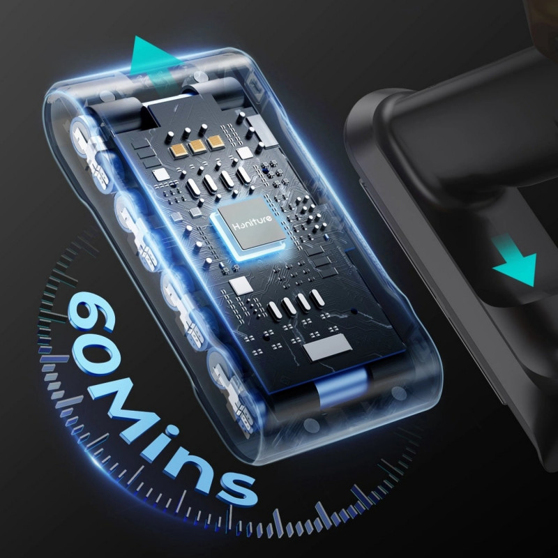 Κάθετη ηλεκτρική σκούπα Honiture X7 CJD239, 550 W, 45 kPa, 1,5 λίτρα, 60 λεπτά, 3 λειτουργίες, ρυθμιζόμενο ύψος, HEPA, οθόνη αφής, βούρτσα LED, νικέλιο/κίτρινο