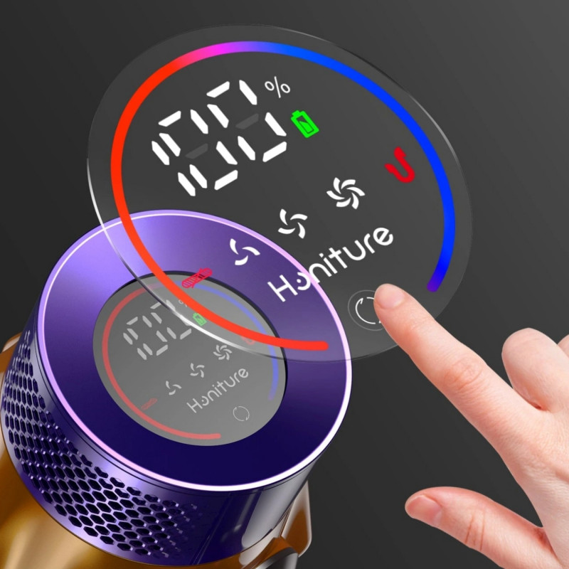 Κάθετη ηλεκτρική σκούπα Honiture X7 CJD239, 550 W, 45 kPa, 1,5 λίτρα, 60 λεπτά, 3 λειτουργίες, ρυθμιζόμενο ύψος, HEPA, οθόνη αφής, βούρτσα LED, νικέλιο/κίτρινο