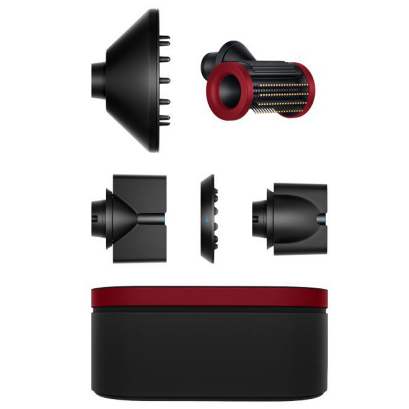 Στεγνωτήρας μαλλιών Dyson Supersonic Nural HD16 RdVe/Gd Straight+Wavy 493117-01, 1600 W, 3 ταχύτητες, 4 θερμοκρασίες, αρνητικά ιόντα, 5 εξαρτήματα, προστασία του τριχωτού της κεφαλής, κόκκινο βελούδο/χρυσό
