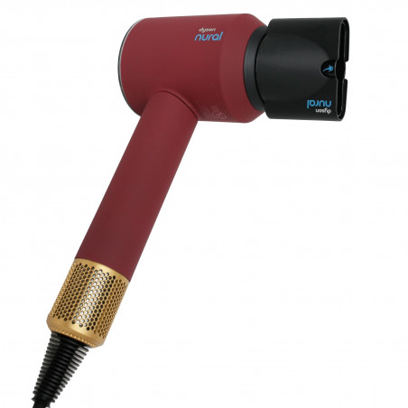 Στεγνωτήρας μαλλιών Dyson Supersonic Nural HD16 RdVe/Gd Straight+Wavy 493117-01, 1600 W, 3 ταχύτητες, 4 θερμοκρασίες, αρνητικά ιόντα, 5 εξαρτήματα, προστασία του τριχωτού της κεφαλής, κόκκινο βελούδο/χρυσό