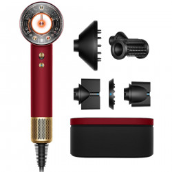 Στεγνωτήρας μαλλιών Dyson Supersonic Nural HD16 RdVe/Gd Straight+Wavy 493117-01, 1600 W, 3 ταχύτητες, 4 θερμοκρασίες, αρνητικά ιόντα, 5 εξαρτήματα, προστασία του τριχωτού της κεφαλής, κόκκινο βελούδο/χρυσό
