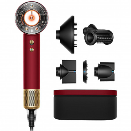 Στεγνωτήρας μαλλιών Dyson Supersonic Nural HD16 RdVe/Gd Straight+Wavy 493117-01, 1600 W, 3 ταχύτητες, 4 θερμοκρασίες, αρνητικά ιόντα, 5 εξαρτήματα, προστασία του τριχωτού της κεφαλής, κόκκινο βελούδο/χρυσό