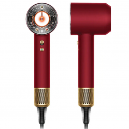 Στεγνωτήρας μαλλιών Dyson Supersonic Nural HD16 RdVe/Gd Straight+Wavy 493117-01, 1600 W, 3 ταχύτητες, 4 θερμοκρασίες, αρνητικά ιόντα, 5 εξαρτήματα, προστασία του τριχωτού της κεφαλής, κόκκινο βελούδο/χρυσό