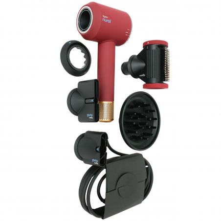 Στεγνωτήρας μαλλιών Dyson Supersonic Nural HD16 RdVe/Gd Straight+Wavy 493117-01, 1600 W, 3 ταχύτητες, 4 θερμοκρασίες, αρνητικά ιόντα, 5 εξαρτήματα, προστασία του τριχωτού της κεφαλής, κόκκινο βελούδο/χρυσό