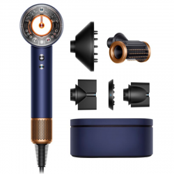 Πιστολάκι μαλλιών Dyson Supersonic Nural HD16 Prussian Blue/Rich Copper Straight+Wavy 122612-01, 1600 W, 3 ταχύτητες, 4 θερμοκρασίες, αρνητικά ιόντα, 5 εξαρτήματα, προστασία του τριχωτού της κεφαλής, Μπλε/χαλκός