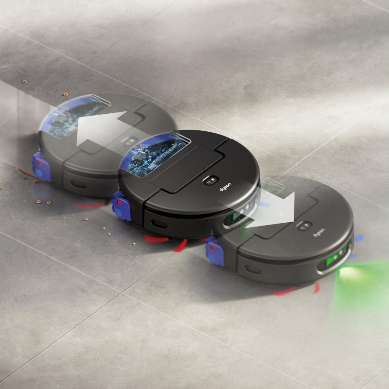 Ρομποτική σκούπα Dyson Spot+Scrub Ai 586183-01, 18.000 Pa, 3 λίτρα, Στεγνό/υγρό, Αναγνώριση λεκέδων, Αυτόματη βάση φόρτισης, Μαύρο/Μπλε