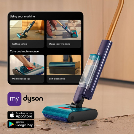 Σκούπα για υγρό καθαρισμό Dyson Clean+Wash Hygiene 432030-01, 530/760 ml, 45 λεπτά, 350 m², 4 λειτουργίες, Αυτοκινούμενη, Στέγνωμα κυλίνδρου, Μπλε του Προύσου/Χαλκό