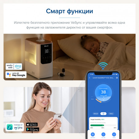 Υγραντήρας Levoit OasisMist 450S LUH-O451S-WEU, 40 τ.μ., 280 W, 4,5 λίτρα, Αρωματοθεραπεία, Αυτονομία 45 ωρών, Λευκό