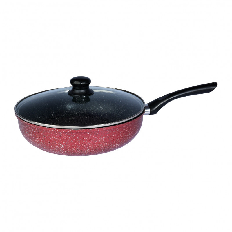 Τηγάνι με καπάκι Rosberg R51319G26CD, 26 cm, Βαθύ, Μαρμάρινη επίστρωση, Επαγωγή, Μπορντώ μελανζέ