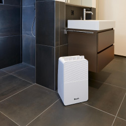 Απορροφητήρας υγρασίας για μπάνιο Woods MDK11, 2 ταχύτητες, έως 40 m², 108 m³, 2 λίτρα, 20 λίτρα/24 ώρες, υδροστάτης, 44 dB, IPX1, λευκό