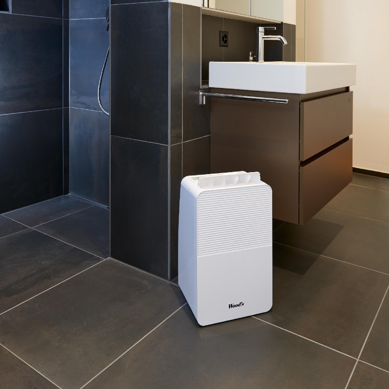 Απορροφητήρας υγρασίας για σαλόνια και μπάνια Woods MDK13, 2 ταχύτητες, Έως 60 μ², Κατάλληλος και για μπάνια, 108 μ³, 2 λίτρα, 12 λίτρα/24 ώρες, Υδροστάτης, 44 dB, IPX1, Λευκό