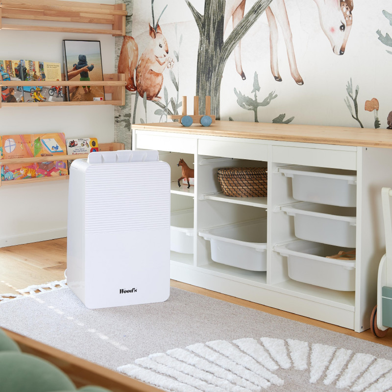 Απορροφητήρας υγρασίας για σαλόνια και μπάνια Woods MDK13, 2 ταχύτητες, Έως 60 μ², Κατάλληλος και για μπάνια, 108 μ³, 2 λίτρα, 12 λίτρα/24 ώρες, Υδροστάτης, 44 dB, IPX1, Λευκό