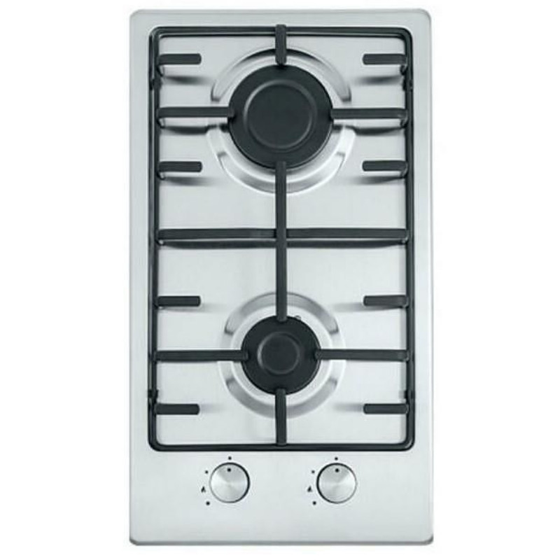 Εντοιχισμένη εστία αερίου Finlux FX 320SIX, 3000 W, δύο καυστήρες αερίου, 500 °C, σχάρα από χυτοσίδηρο, ανοξείδωτο ατσάλι