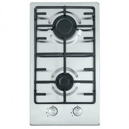 Εντοιχισμένη εστία αερίου Finlux FX 320SIX, 3000 W, δύο καυστήρες αερίου, 500 °C, σχάρα από χυτοσίδηρο, ανοξείδωτο ατσάλι