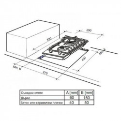 Εντοιχισμένη εστία αερίου Finlux FX 320SIX, 3000 W, δύο καυστήρες αερίου, 500 °C, σχάρα από χυτοσίδηρο, ανοξείδωτο ατσάλι
