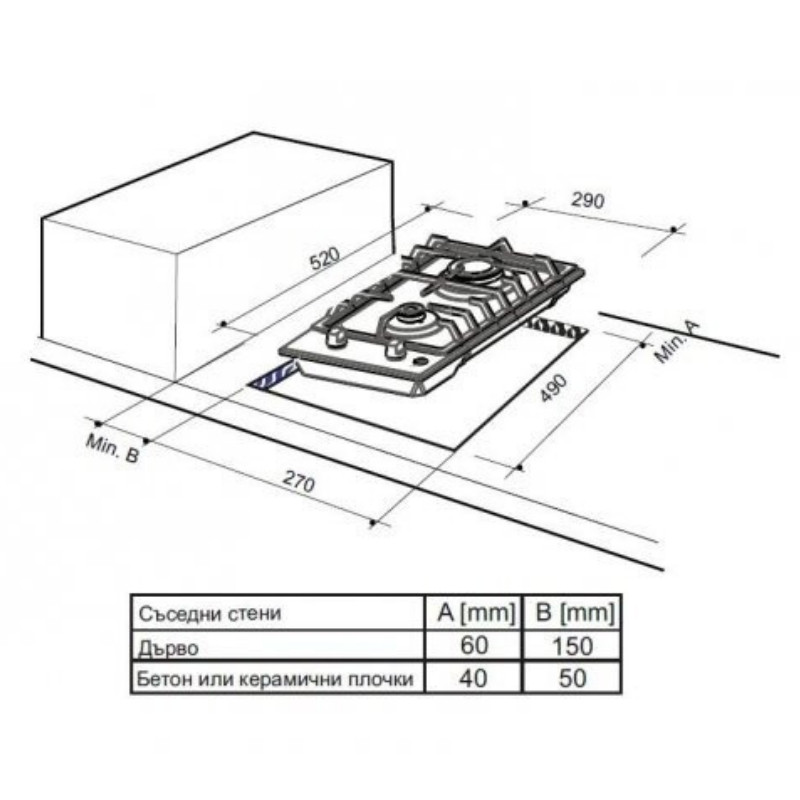 Εντοιχισμένη εστία αερίου Finlux FX 320SIX, 3000 W, δύο καυστήρες αερίου, 500 °C, σχάρα από χυτοσίδηρο, ανοξείδωτο ατσάλι