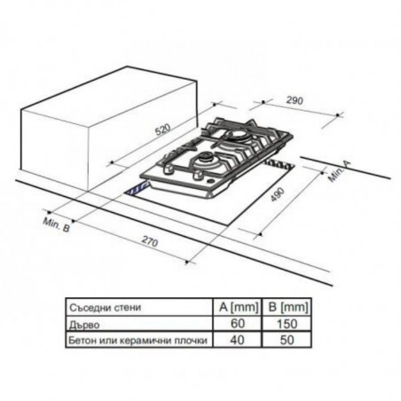 Εντοιχισμένη εστία αερίου Finlux FX 320SIX, 3000 W, δύο καυστήρες αερίου, 500 °C, σχάρα από χυτοσίδηρο, ανοξείδωτο ατσάλι