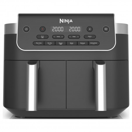 Διπλή φριτέζα θερμού αέρα Ninja Foodi Dual Zone DZ801EU, 2470 W, Ανεξάρτητες ζώνες μαγειρέματος, 7,6 λίτρα, 6 προγράμματα, 40-240 °C, Max Crisp, Sync, Γκρι/Ανοξ