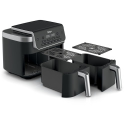 Διπλή φριτέζα θερμού αέρα Ninja Foodi Dual Zone DZ801EU, 2470 W, Ανεξάρτητες ζώνες μαγειρέματος, 7,6 λίτρα, 6 προγράμματα, 40-240 °C, Max Crisp, Sync, Γκρι/Ανοξ