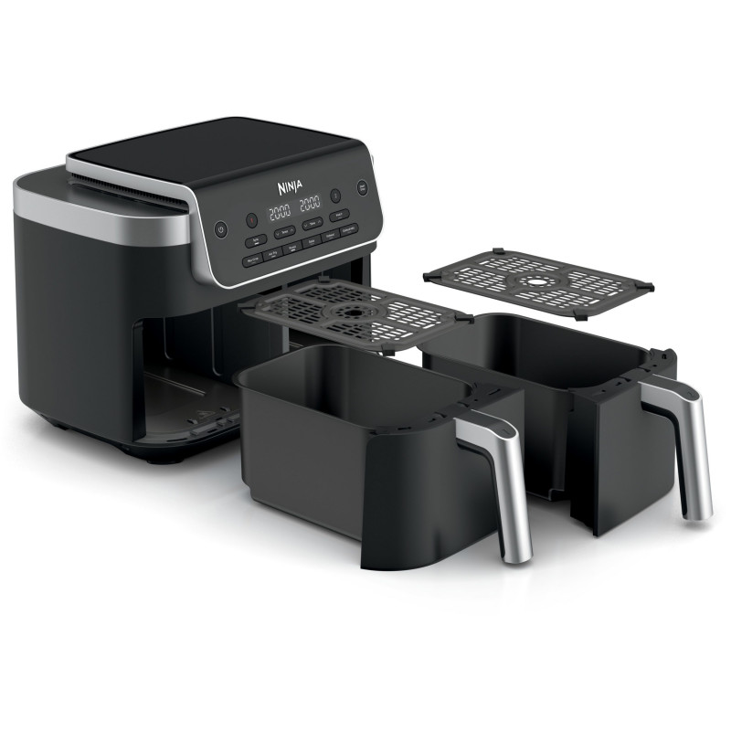 Διπλή φριτέζα θερμού αέρα Ninja Foodi Dual Zone DZ801EU, 2470 W, Ανεξάρτητες ζώνες μαγειρέματος, 7,6 λίτρα, 6 προγράμματα, 40-240 °C, Max Crisp, Sync, Γκρι/Ανοξ