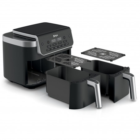 Διπλή φριτέζα θερμού αέρα Ninja Foodi Dual Zone DZ801EU, 2470 W, Ανεξάρτητες ζώνες μαγειρέματος, 7,6 λίτρα, 6 προγράμματα, 40-240 °C, Max Crisp, Sync, Γκρι/Ανοξ