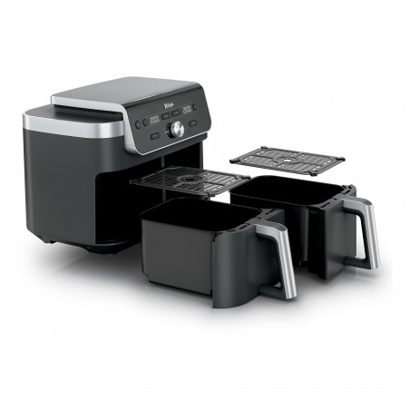 Διπλή φριτέζα θερμού αέρα Ninja Foodi Dual Zone DZ901EU, 2470 W, Ανεξάρτητες ζώνες μαγειρέματος, 9,5 λίτρα, 6 προγράμματα, 40-240 °C, Max Crisp, Sync, Γκρι/Ανοξ