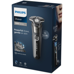Ηλεκτρική ξυριστική μηχανή Philips Shaver Series 5000 S5887/10, 9 W, 60 λεπτά, Χρήση σε στεγνό ή βρεγμένο δέρμα, Ενσωματωμένο τρίμερ, SkinIQ, PowerAdapt, Κεφαλές 360°, Αυτοακονιζόμενες λεπίδες, Γκρι ανθρακί