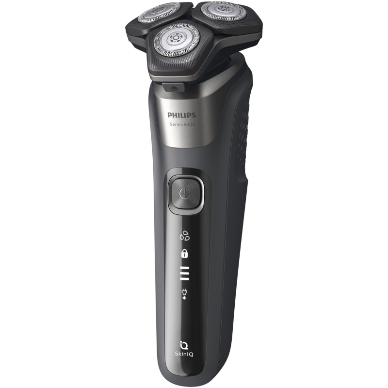 Ηλεκτρική ξυριστική μηχανή Philips Shaver Series 5000 S5887/10, 9 W, 60 λεπτά, Χρήση σε στεγνό ή βρεγμένο δέρμα, Ενσωματωμένο τρίμερ, SkinIQ, PowerAdapt, Κεφαλές 360°, Αυτοακονιζόμενες λεπίδες, Γκρι ανθρακί