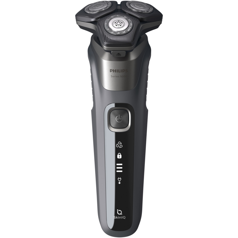Ηλεκτρική ξυριστική μηχανή Philips Shaver Series 5000 S5887/10, 9 W, 60 λεπτά, Χρήση σε στεγνό ή βρεγμένο δέρμα, Ενσωματωμένο τρίμερ, SkinIQ, PowerAdapt, Κεφαλές 360°, Αυτοακονιζόμενες λεπίδες, Γκρι ανθρακί