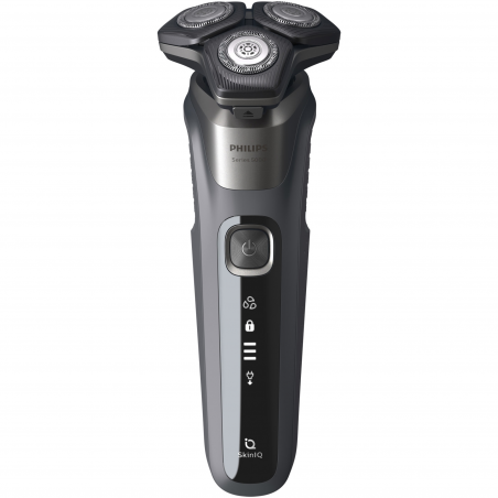 Ηλεκτρική ξυριστική μηχανή Philips Shaver Series 5000 S5887/10, 9 W, 60 λεπτά, Χρήση σε στεγνό ή βρεγμένο δέρμα, Ενσωματωμένο τρίμερ, SkinIQ, PowerAdapt, Κεφαλές 360°, Αυτοακονιζόμενες λεπίδες, Γκρι ανθρακί