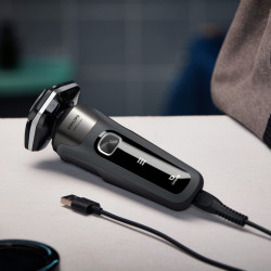 Ηλεκτρική ξυριστική μηχανή Philips Shaver Series 5000 S5887/10, 9 W, 60 λεπτά, Χρήση σε στεγνό ή βρεγμένο δέρμα, Ενσωματωμένο τρίμερ, SkinIQ, PowerAdapt, Κεφαλές 360°, Αυτοακονιζόμενες λεπίδες, Γκρι ανθρακί