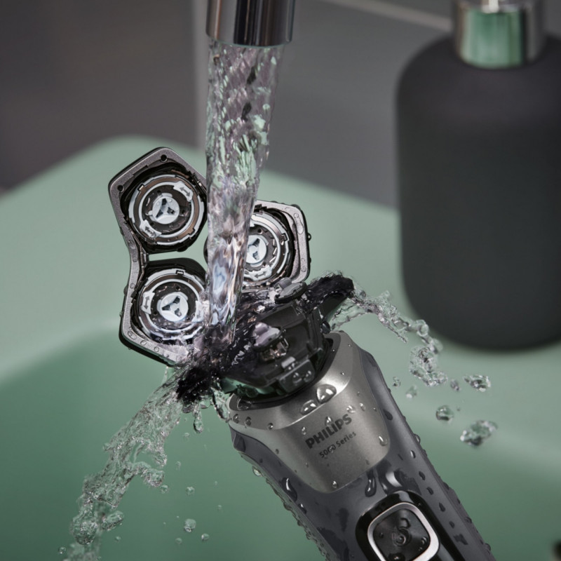 Ηλεκτρική ξυριστική μηχανή Philips Shaver Series 5000 S5887/10, 9 W, 60 λεπτά, Χρήση σε στεγνό ή βρεγμένο δέρμα, Ενσωματωμένο τρίμερ, SkinIQ, PowerAdapt, Κεφαλές 360°, Αυτοακονιζόμενες λεπίδες, Γκρι ανθρακί