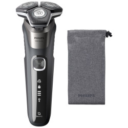 Ηλεκτρική ξυριστική μηχανή Philips Shaver Series 5000 S5887/10, 9 W, 60 λεπτά, Χρήση σε στεγνό ή βρεγμένο δέρμα, Ενσωματωμένο τρίμερ, SkinIQ, PowerAdapt, Κεφαλές 360°, Αυτοακονιζόμενες λεπίδες, Γκρι ανθρακί
