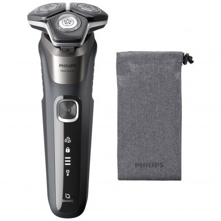 Ηλεκτρική ξυριστική μηχανή Philips Shaver Series 5000 S5887/10, 9 W, 60 λεπτά, Χρήση σε στεγνό ή βρεγμένο δέρμα, Ενσωματωμένο τρίμερ, SkinIQ, PowerAdapt, Κεφαλές 360°, Αυτοακονιζόμενες λεπίδες, Γκρι ανθρακί