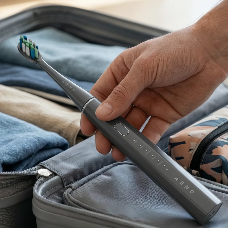 Ηλεκτρική οδοντόβουρτσα AENO ADB0010G, 5W, DuPont™, χρονοδιακόπτης, 5 λειτουργίες, 90 ημέρες με μία φόρτιση, γκρι