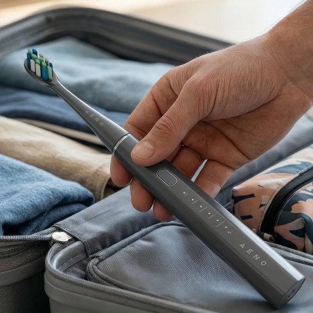 Ηλεκτρική οδοντόβουρτσα AENO ADB0010G, 5W, DuPont™, χρονοδιακόπτης, 5 λειτουργίες, 90 ημέρες με μία φόρτιση, γκρι