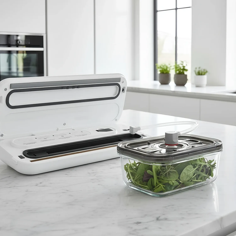 Συσκευή κενού για τρόφιμα AENO AVS0004W, 70 kPa, 4 λειτουργίες, Πλάτος σακούλας έως 30 cm, Αυτόματη λειτουργία, Stop, LED, Λευκό