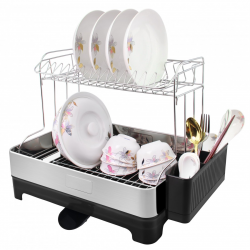 Στεγνωτήριο πιάτων HausRoland HR305-1, 53x34,5x38,5 εκ., 2 επίπεδα, χρώμιο/μαύρο