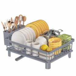 Στεγνωτήριο πιάτων HausRoland HR306-3, 48,5 × 32,5 × 15,5 εκ., Θήκη για μαχαιροπίρουνα, Γκρι