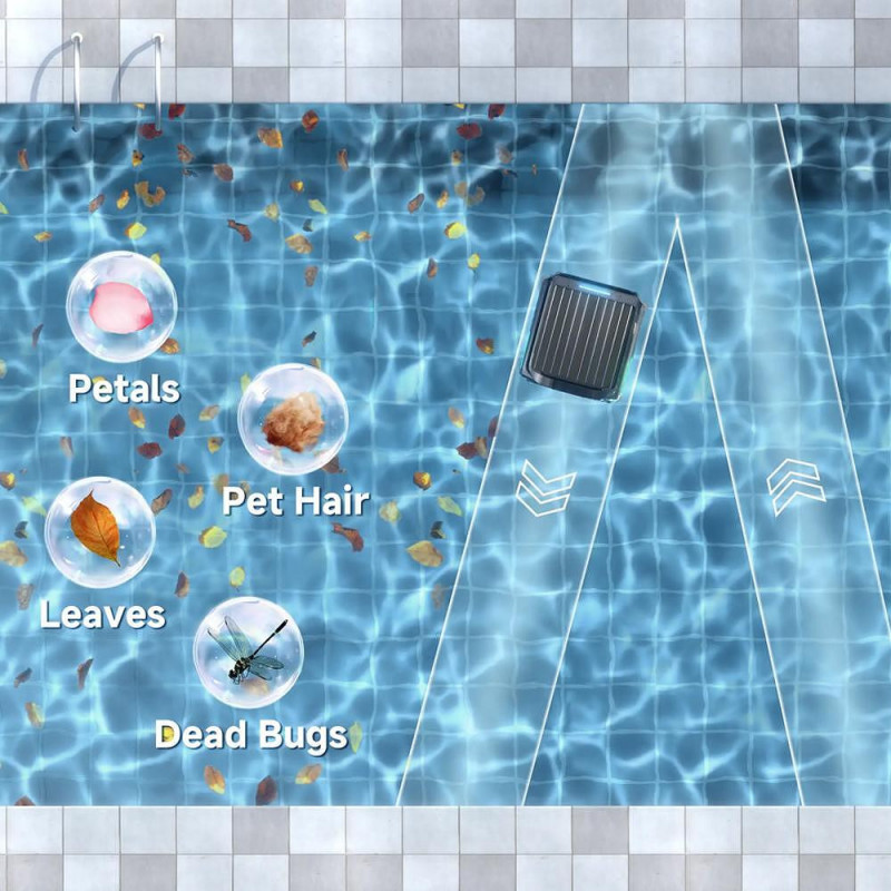 Σκίμερ για τον καθαρισμό της επιφάνειας του νερού σε πισίνες Wybot F1, Ηλιακή / DC φόρτιση, Έως 8 ώρες, 7 λίτρα, Εφαρμογή για κινητά, Μαύρο