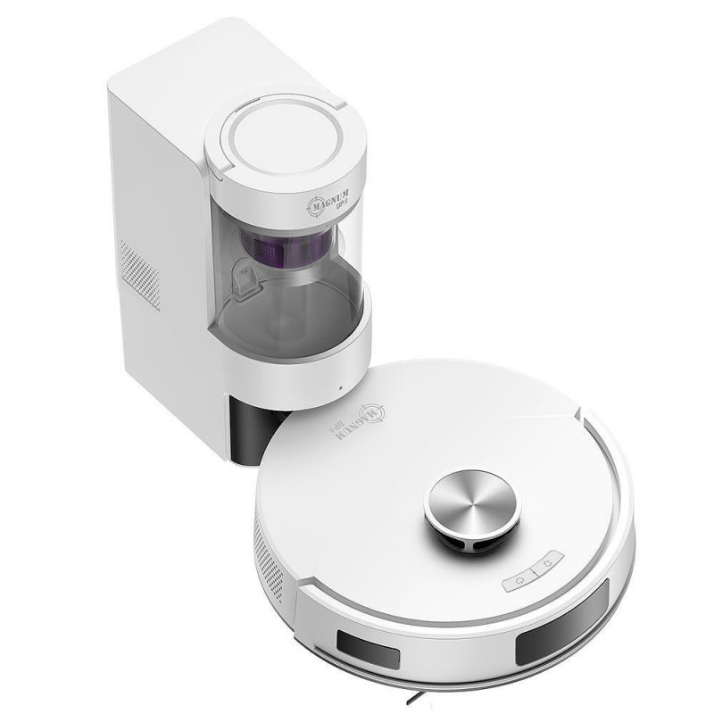 Ρομποτική σκούπα MAGNUM UP, 45 W, 20.000 Pa, 180 λεπτά, 230 ml, Διαφανής αυτόματος κάδος, Αισθητήρες SMART, Υγρό/ξηρό, Λευκό