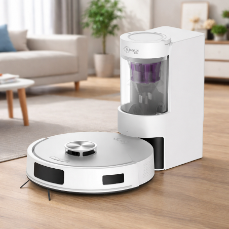 Ρομποτική σκούπα MAGNUM UP, 45 W, 20.000 Pa, 180 λεπτά, 230 ml, Διαφανής αυτόματος κάδος, Αισθητήρες SMART, Υγρό/ξηρό, Λευκό
