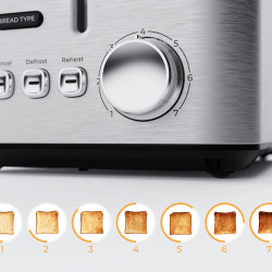 Τοστιέρα AENO ATS0003, 950 W, 6 τύποι ψωμιού, 7 επίπεδα ψησίματος, Προθέρμανση, Απόψυξη, LED, Ανοξείδωτο ατσάλι