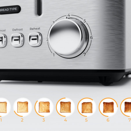 Τοστιέρα AENO ATS0003, 950 W, 6 τύποι ψωμιού, 7 επίπεδα ψησίματος, Προθέρμανση, Απόψυξη, LED, Ανοξείδωτο ατσάλι