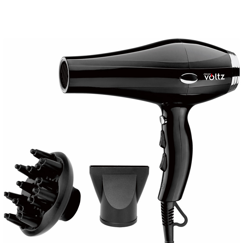 Στεγνωτήρας μαλλιών με διαχύτη Oliver Voltz OV51100TD, 2000 W, 3 επίπεδα θερμοκρασίας, 2 ταχύτητες, Μαύρο